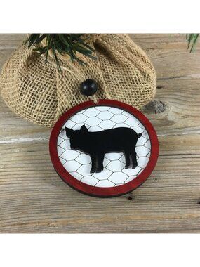 Pig Rustic Farm Christmas Ornament with Laser-Cut Chicken Wire Pattern